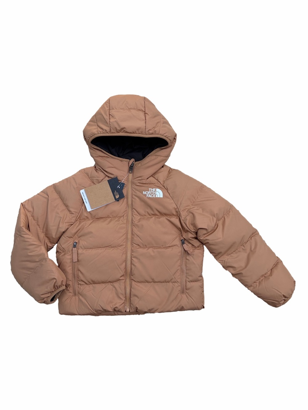The North Face NWT Boys XS, 6 North 600 Down Hooded Reversible Jacket Almond Tan